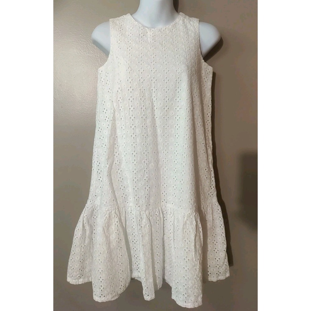 On 34th Women White Drop Waist Eyelet Lined‎ Sleeveless Dress Size Xl